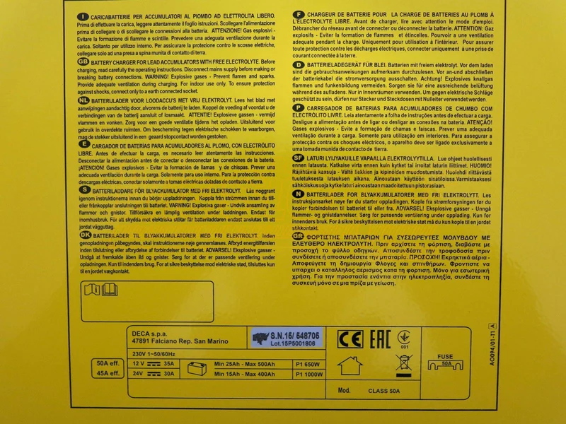 Caricabatterie elettromeccanico 12-24V Deca CLASS 50A (carica 50 A)