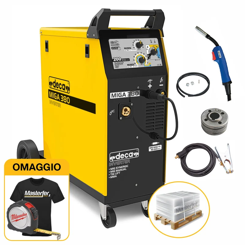 Deca MIGA 380 - Saldatrice multiprocesso sinergica 220V MIG Sinergico / MIG Manuale / No Gas / MMA / TIG Lift.