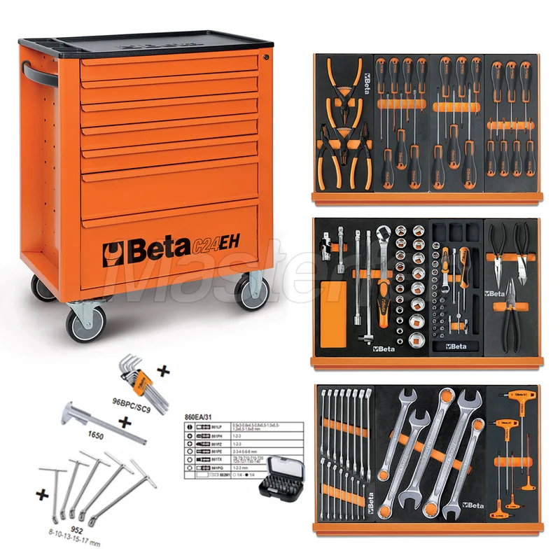BETA C24EH/VA - Carrello attrezzi per officina completo di 148 utensili, assortimento automotive