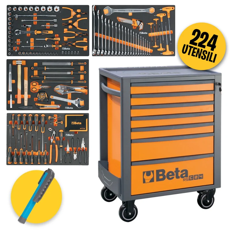 Beta 2400 RSC24-7-VIS - Carrello portautensili 7 cassetti completo di 224 attrezzi industria