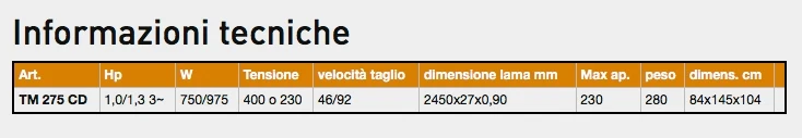 Segatrice a nastro Nebes TM275 CD motore induzione 400V discesa gravita' con OMAGGIO