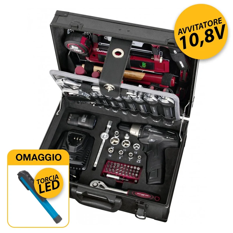 Kraftwerk 1052P - Cassetta/Valigia attrezzi completa di 95 utensili con trapano/avviatatore Panasonic 3/8"