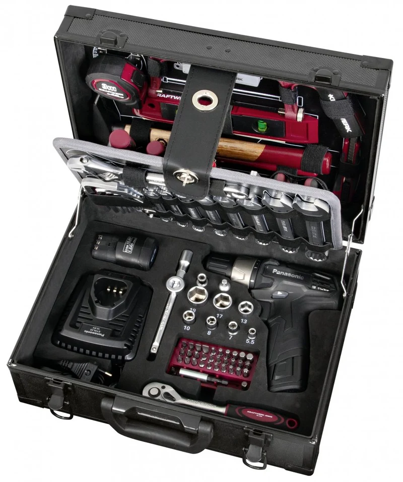 Kraftwerk 1052P - Cassetta/Valigia attrezzi completa di 95 utensili con trapano/avviatatore Panasonic 3/8"