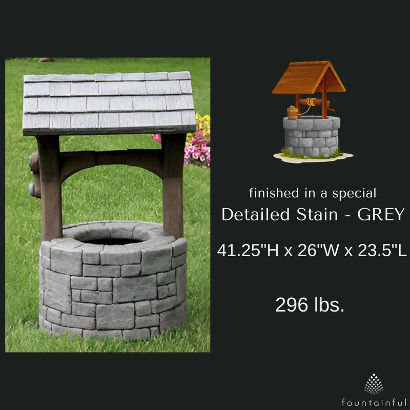 Wishing Well Concrete Garden Statue - Massarellis #7851