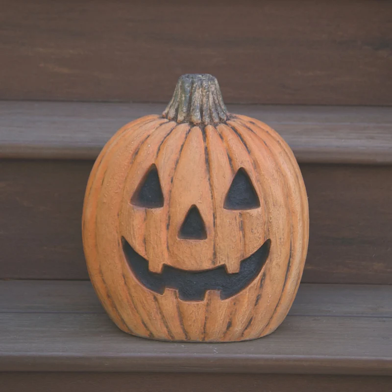 Short Carved Pumpkin Concrete Garden Statue - Massarellis #4227