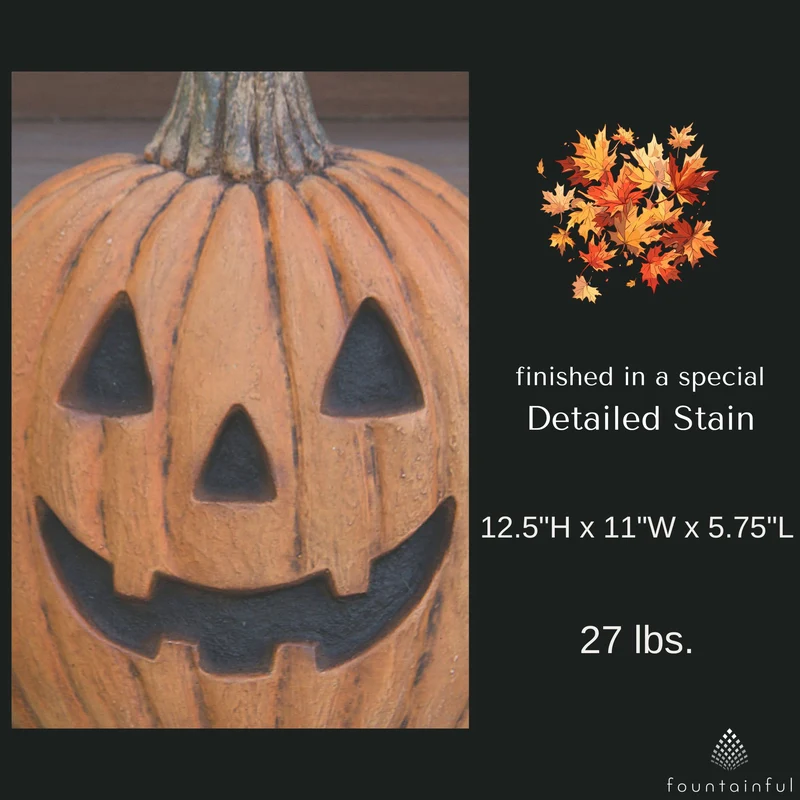 Short Carved Pumpkin Concrete Garden Statue - Massarellis #4227