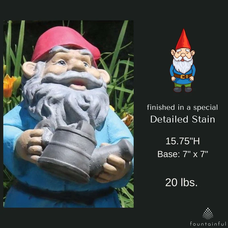 Lazy Daze Watering Can Gnome Concrete Statue - Massarellis #2386