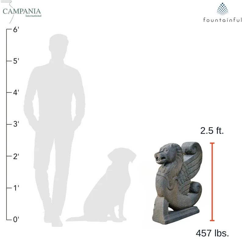 Antique Winged Lion Concrete Garden Statue - Campania #S547