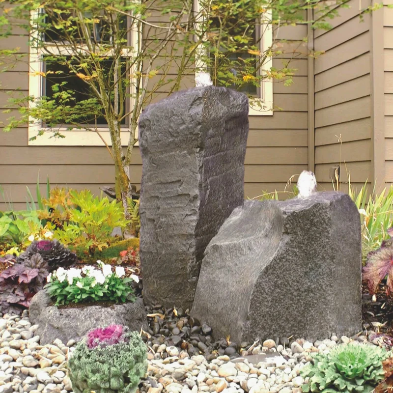 Cascade Double Fountain & Planter - GFRC Boulders - Blue Thumb