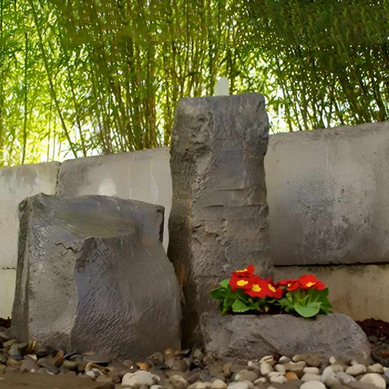 Cascade Double Fountain & Planter - GFRC Boulders - Blue Thumb