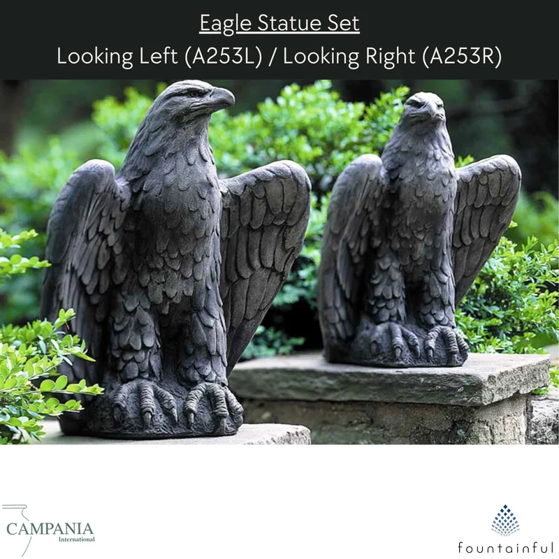 Eagles Looking Left & Right Concrete Garden Statues - Campania #A253