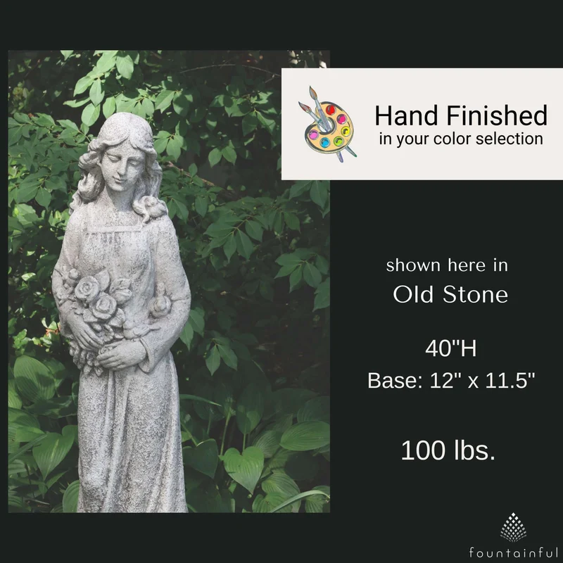 Springtime Flower Girl 40" Concrete Garden Statue - Massarellis #7744