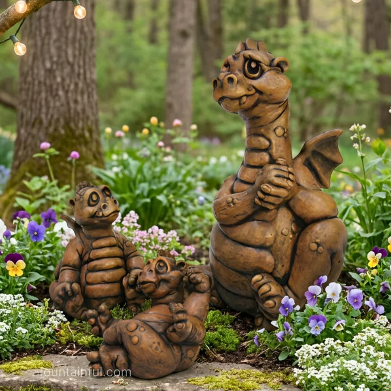 Dragonling Family Concrete Garden Statues - Fiore