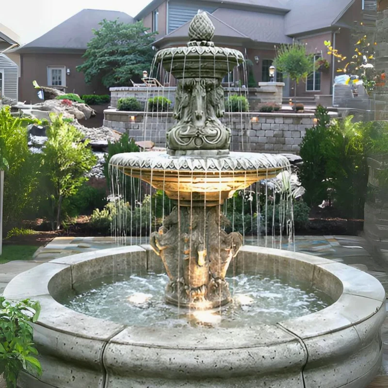 Cavalli 2-Tier Concrete Pond Fountain - Fiore #2133