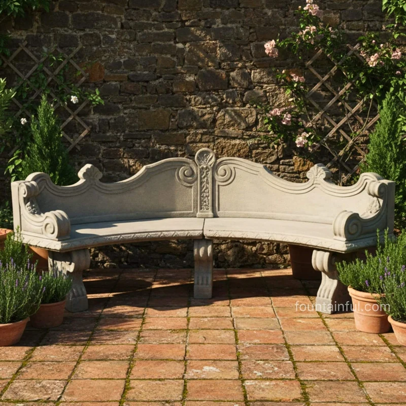 Venetian Curved Concrete Garden Bench - Fiore #613
