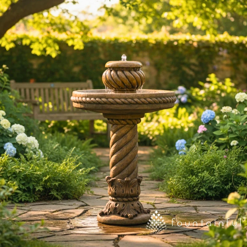 Ornate Swirl Concrete Bubbler Fountain - Fiore #427