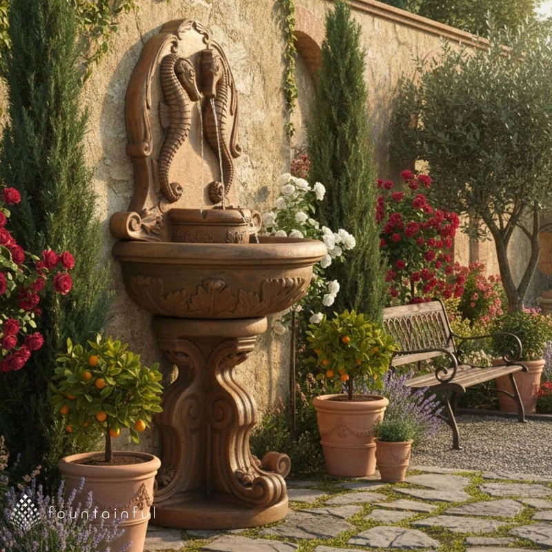 Sea Horse Concrete Wall Fountain - Fiore #2061