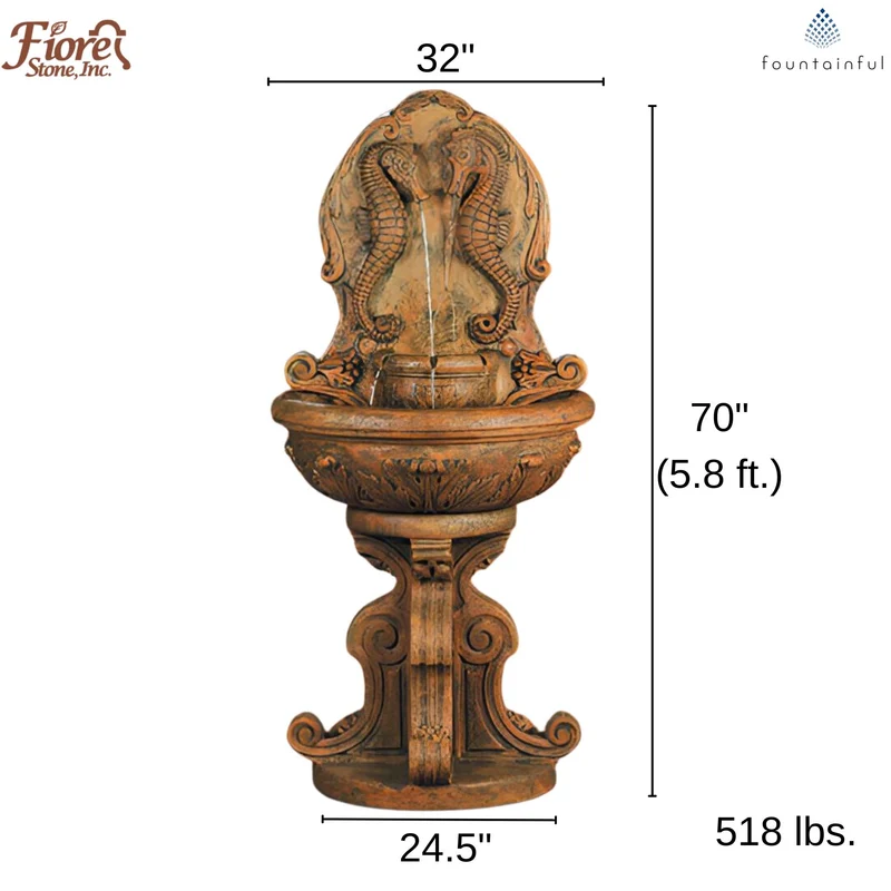 Sea Horse Concrete Wall Fountain - Fiore #2061