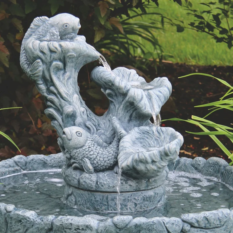 Fish 3-Tier Concrete Fountain - Massarellis #3874