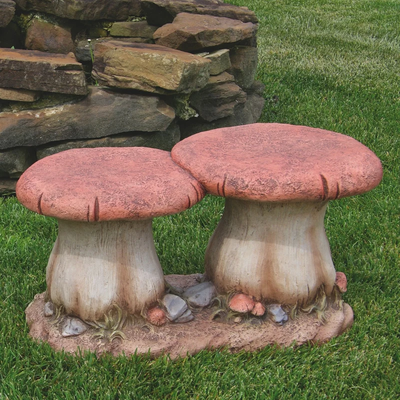 Double Mushroom Concrete Garden Bench - Massarellis #2412