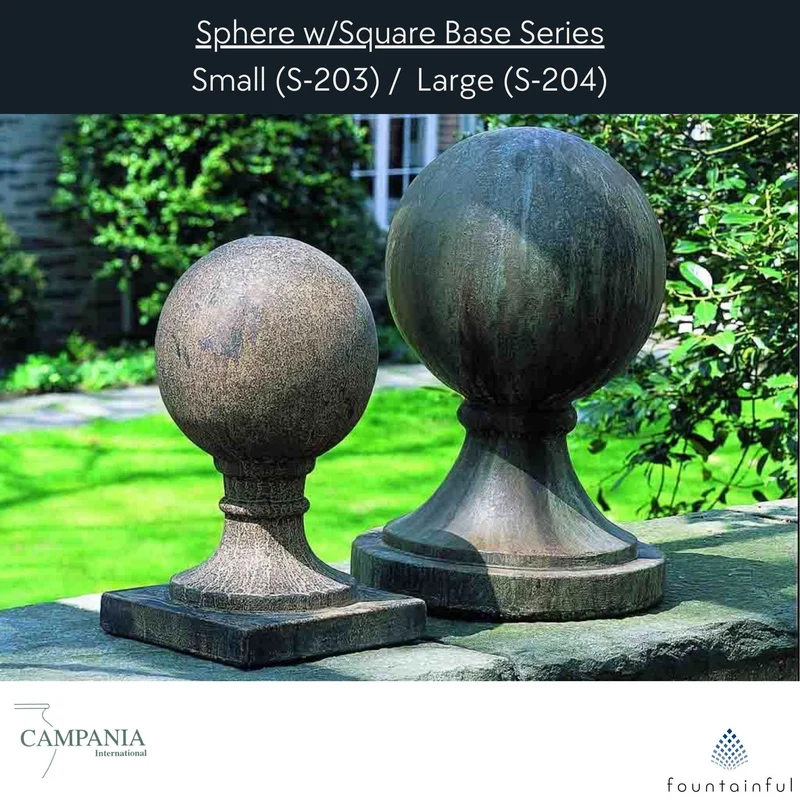 Small Sphere w/Square Base Concrete Garden Statue - Campania #S203