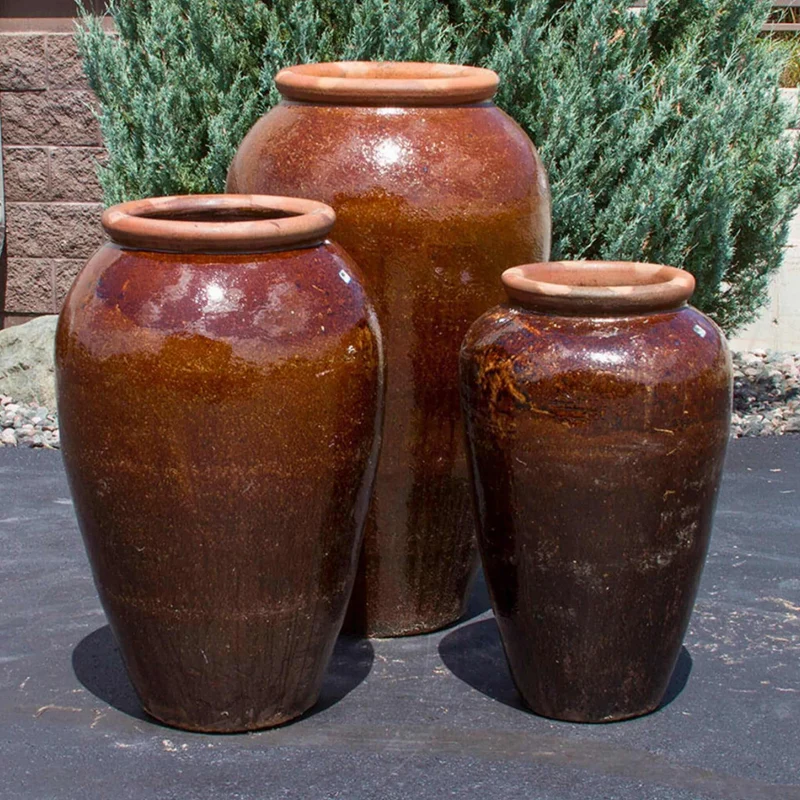 Triple Tuscany Vase "Crimson Brown" Water Fountain - Complete Kit - Blue Thumb
