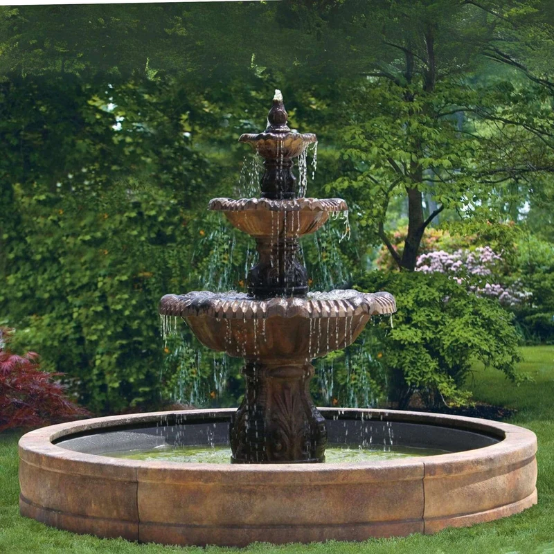Calabria 3-Tier Concrete Fountain w/Pool - Massarellis #3771