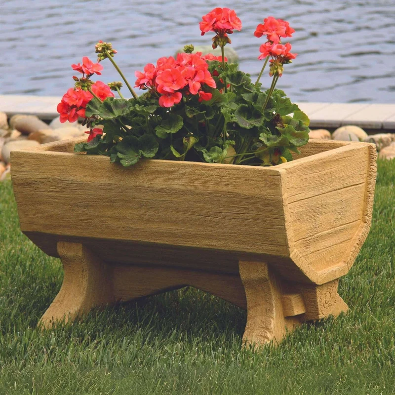 Rustic Trough Concrete Planter - Massarellis #6599