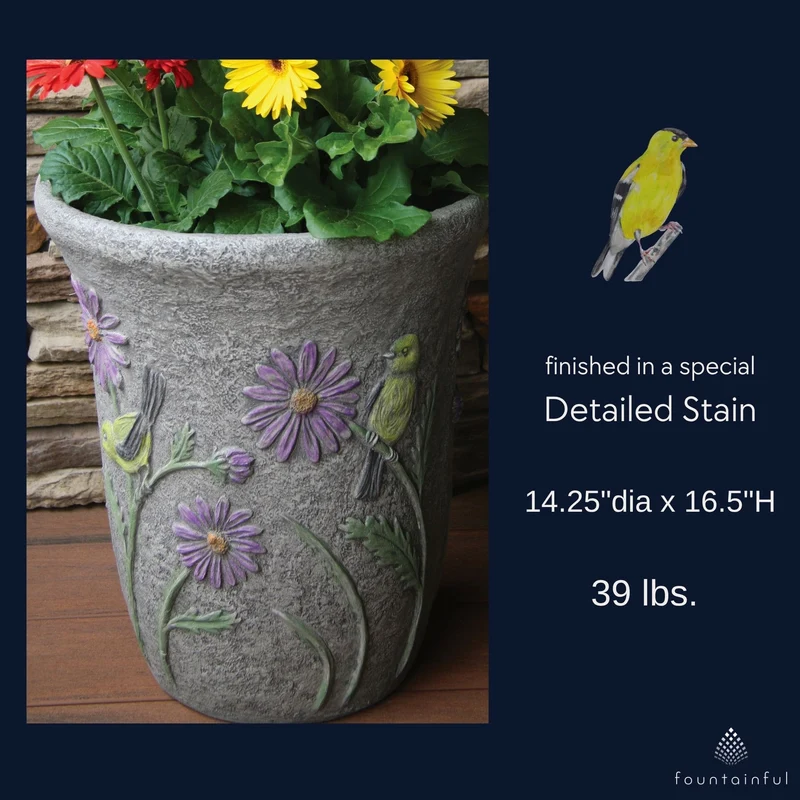 Songbird & Flowers Concrete Planter - Massarellis #6100