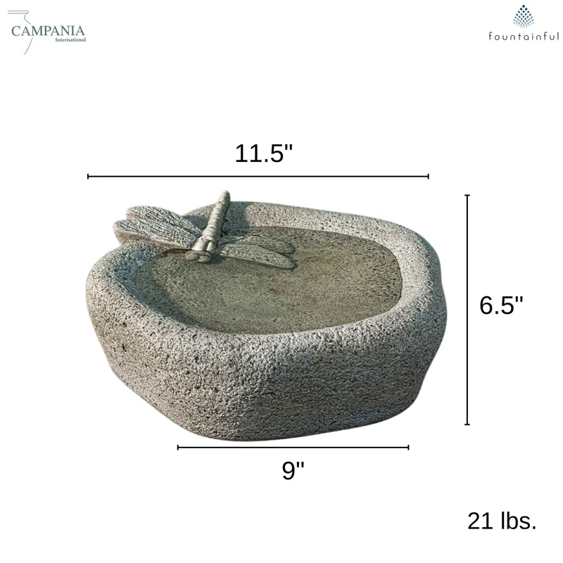 Woodland Dragonfly Concrete Bird Bath - Campania #B207