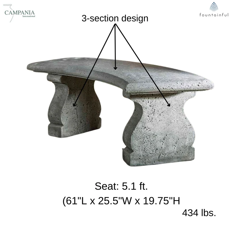 Provencal Curved Concrete Garden Bench - Campania #BE123