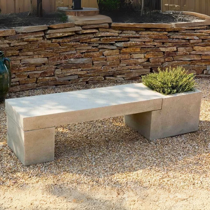 Concrete Memorial Bench with Planter - Campania #MB001
