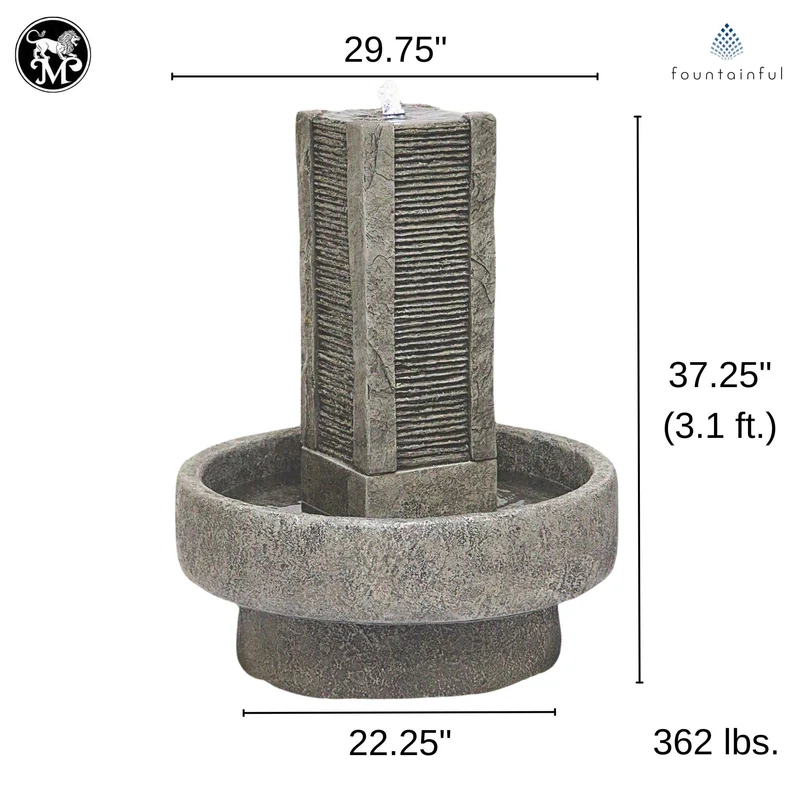 Slate Tower Concrete Fountain with Lights - Massarellis #3811