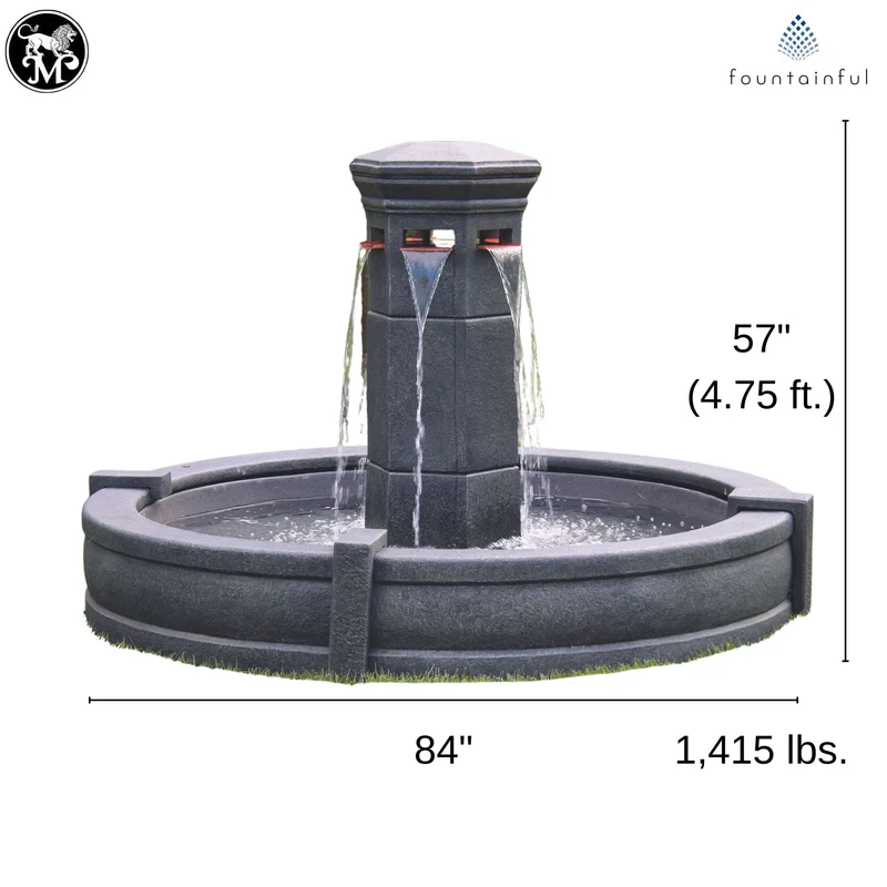 Volterra Column Concrete Fountain w/Pool - Massarellis #3878