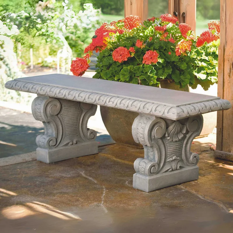 Verona Straight Concrete Garden Bench - Massarellis #4249