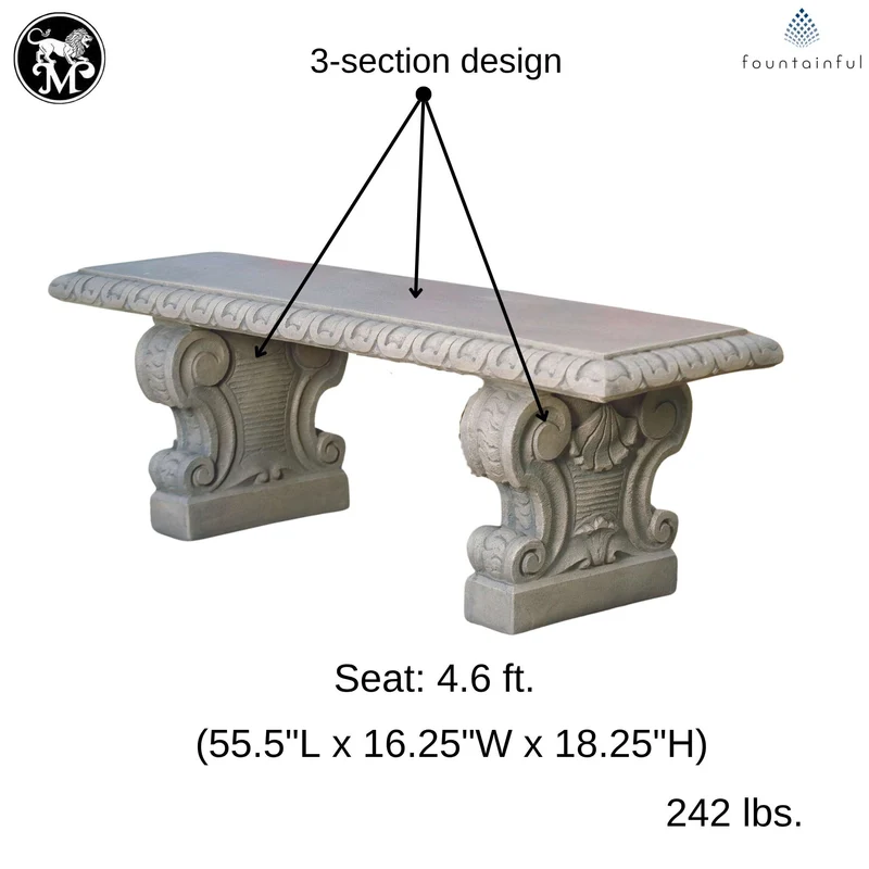 Verona Straight Concrete Garden Bench - Massarellis #4249