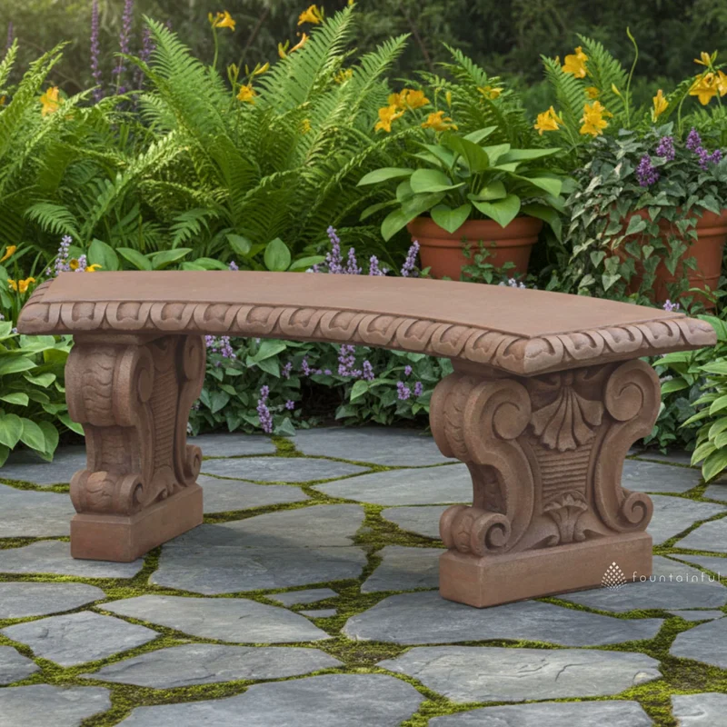 Verona Curved Concrete Garden Bench - Massarellis #4251