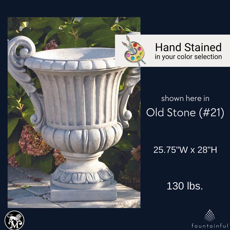 Double Handled Florentine Concrete Urn Planter - Massarellis #6982