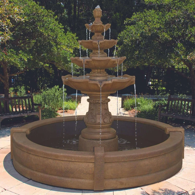 Classic 4-Tier Concrete Fountain w/ Pool - Massarellis #3746