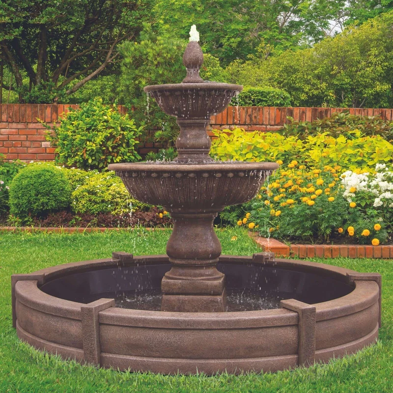 Florentine 2-Tier Concrete Fountain w/Pool - Massarellis #3685