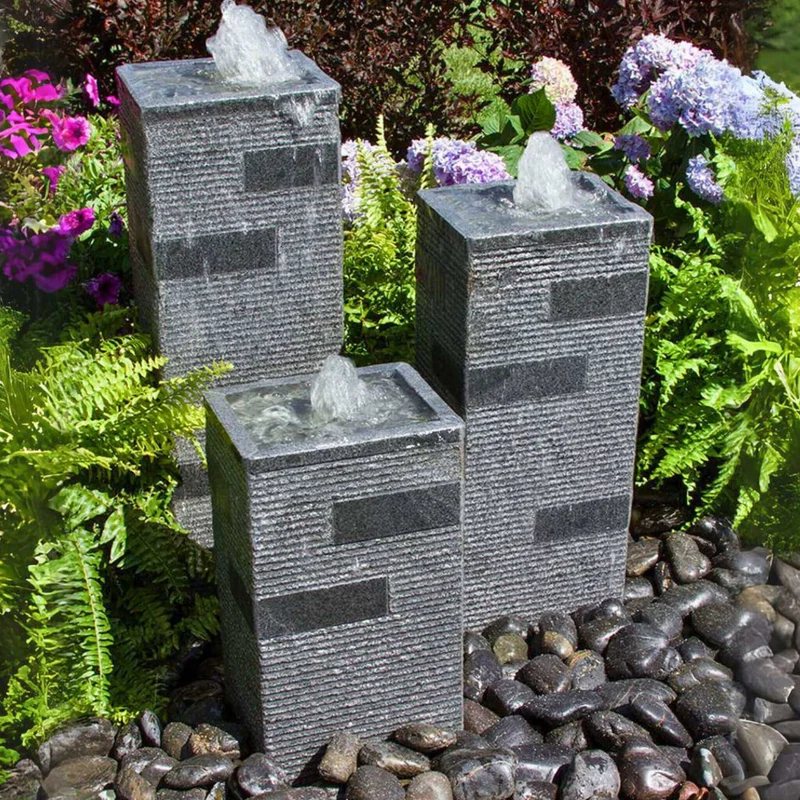 Triple Polished Granite Block Towers Fountain - Complete Kit - Blue Thumb