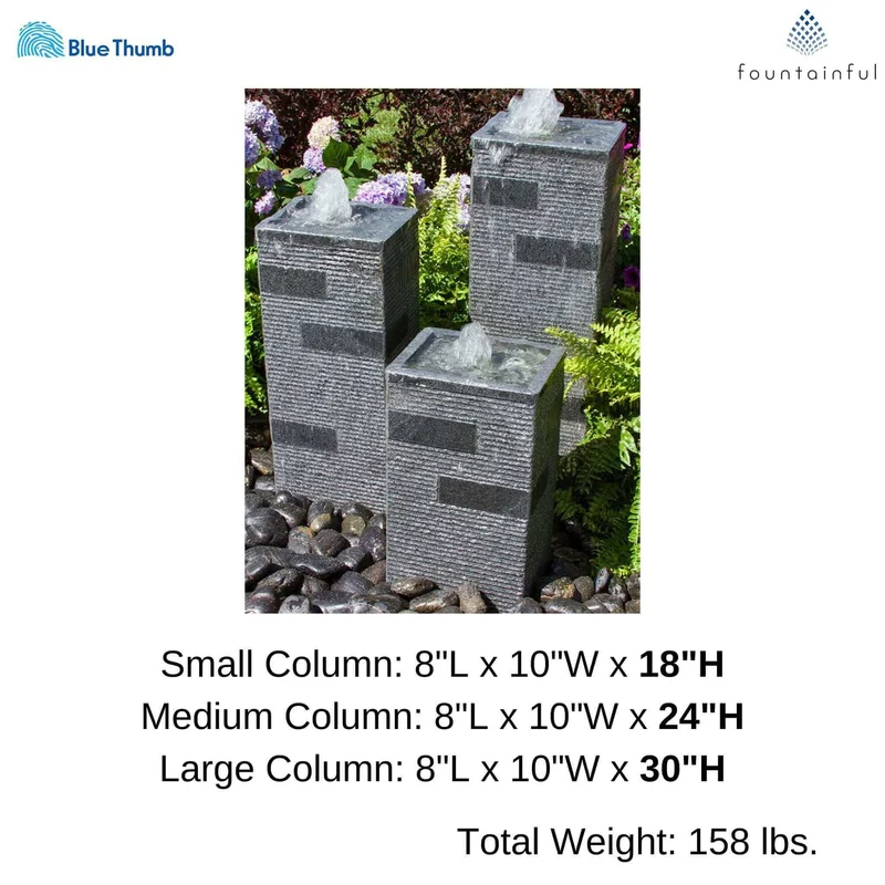 Triple Polished Granite Block Towers Fountain - Complete Kit - Blue Thumb