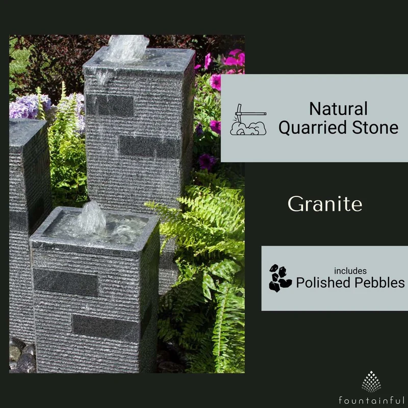 Triple Polished Granite Block Towers Fountain - Complete Kit - Blue Thumb