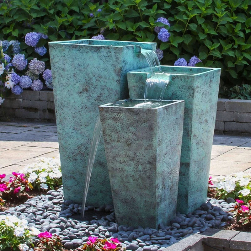 Triple Tapered Square Brass Urn Fountain - Complete Kit - Blue Thumb