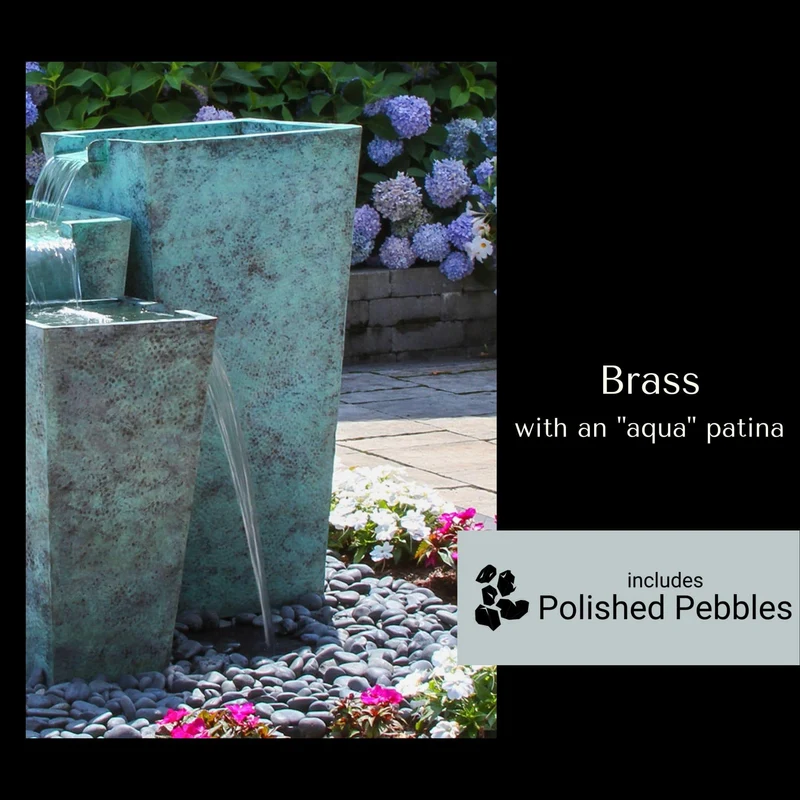 Triple Tapered Square Brass Urn Fountain - Complete Kit - Blue Thumb
