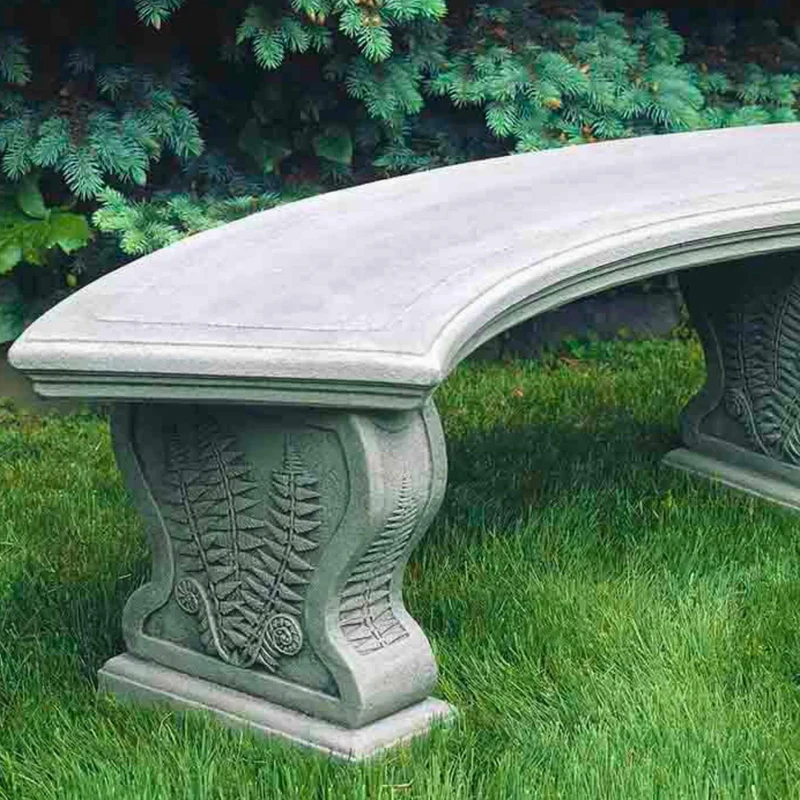 Curved Woodland Ferns Concrete Garden Bench - Campania #BE21