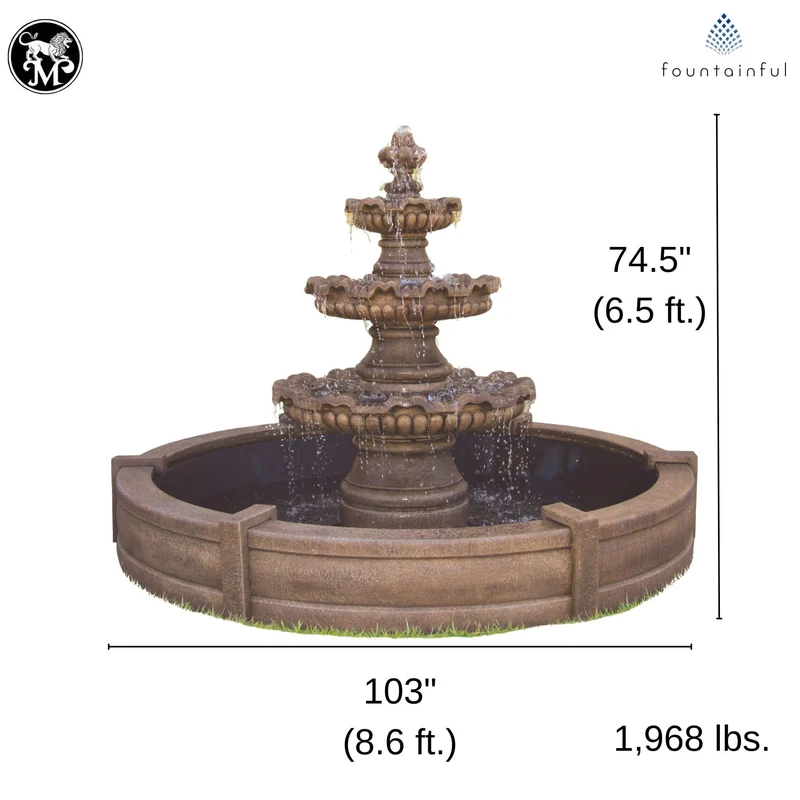 Renault 3-Tier Concrete Fountain with Pool - Massarellis #3665