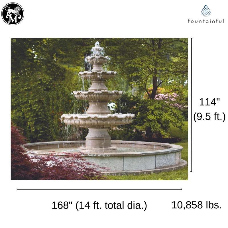Renault 4-Tier Concrete Fountain with Pool - Massarellis #3658