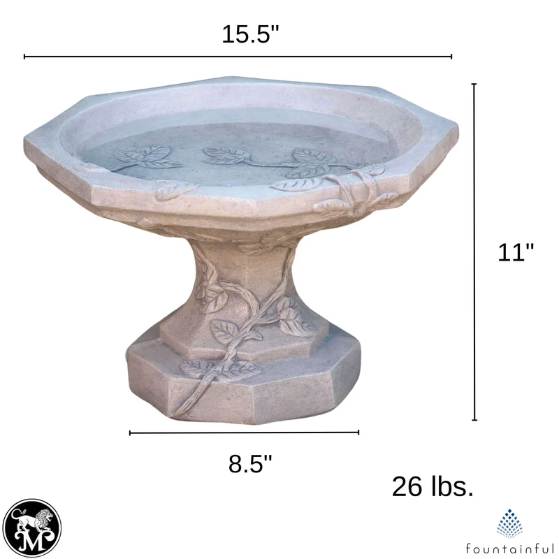 Vine Short Concrete Bird Bath - Massarellis #9010