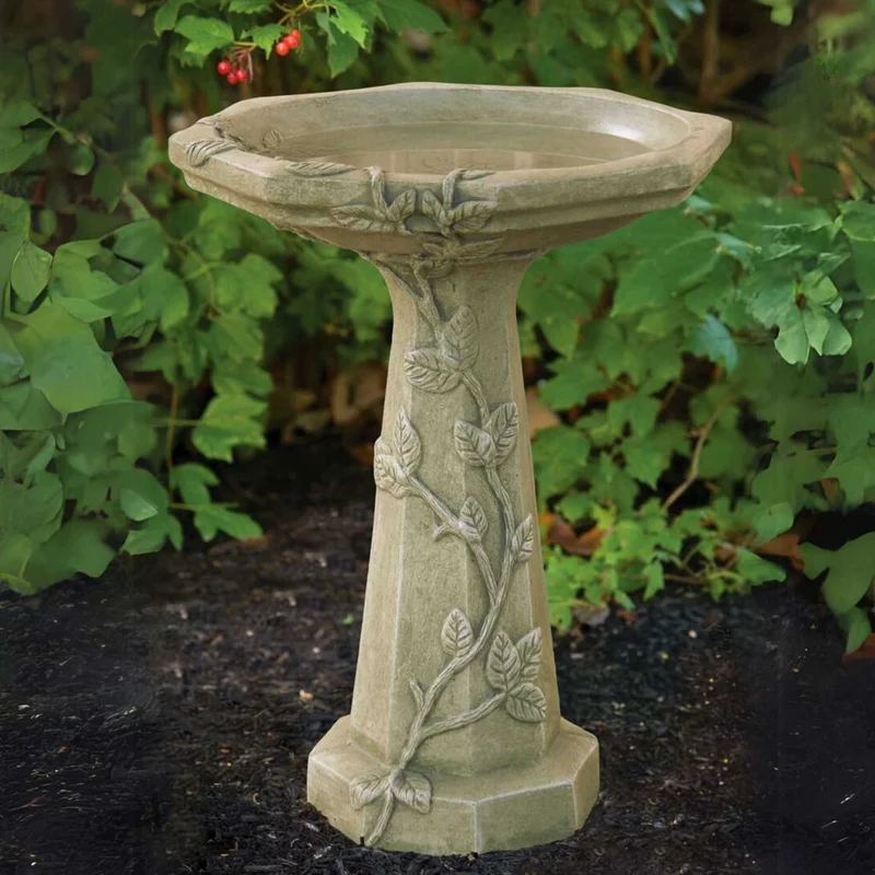 Vine Tall Concrete Bird Bath - Massarellis #9281